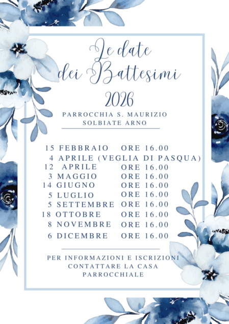 Elenco delle date disponibili nel 2025 per la celebrazione del Battesimo